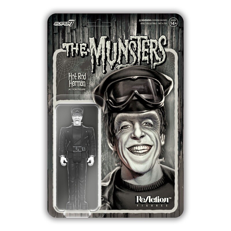 The Munsters 3 3/4"H Hot Rod Herman GRAYSCALE ReAction Figure