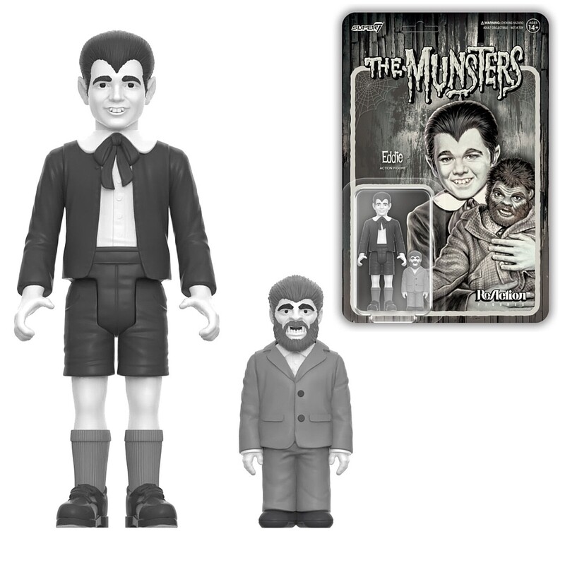 3 3/4&quot;H Eddie Munster and Woof Woof GRAYSCALE ReAction Figure