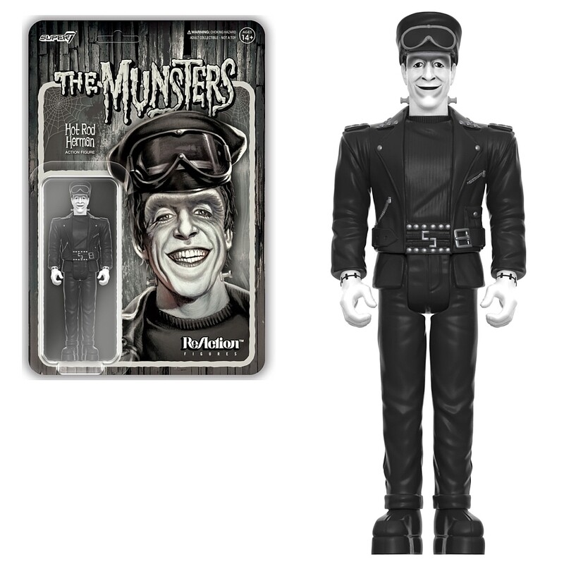 The Munsters 3 3/4&quot;H Hot Rod Herman GRAYSCALE ReAction Figure