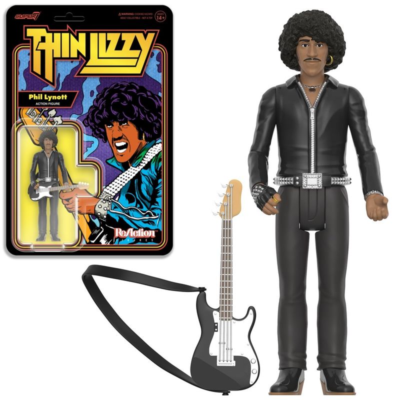 Thin Lizzy 3 3/4&quot;H Phil Lynott Black Leather ReAction Figure