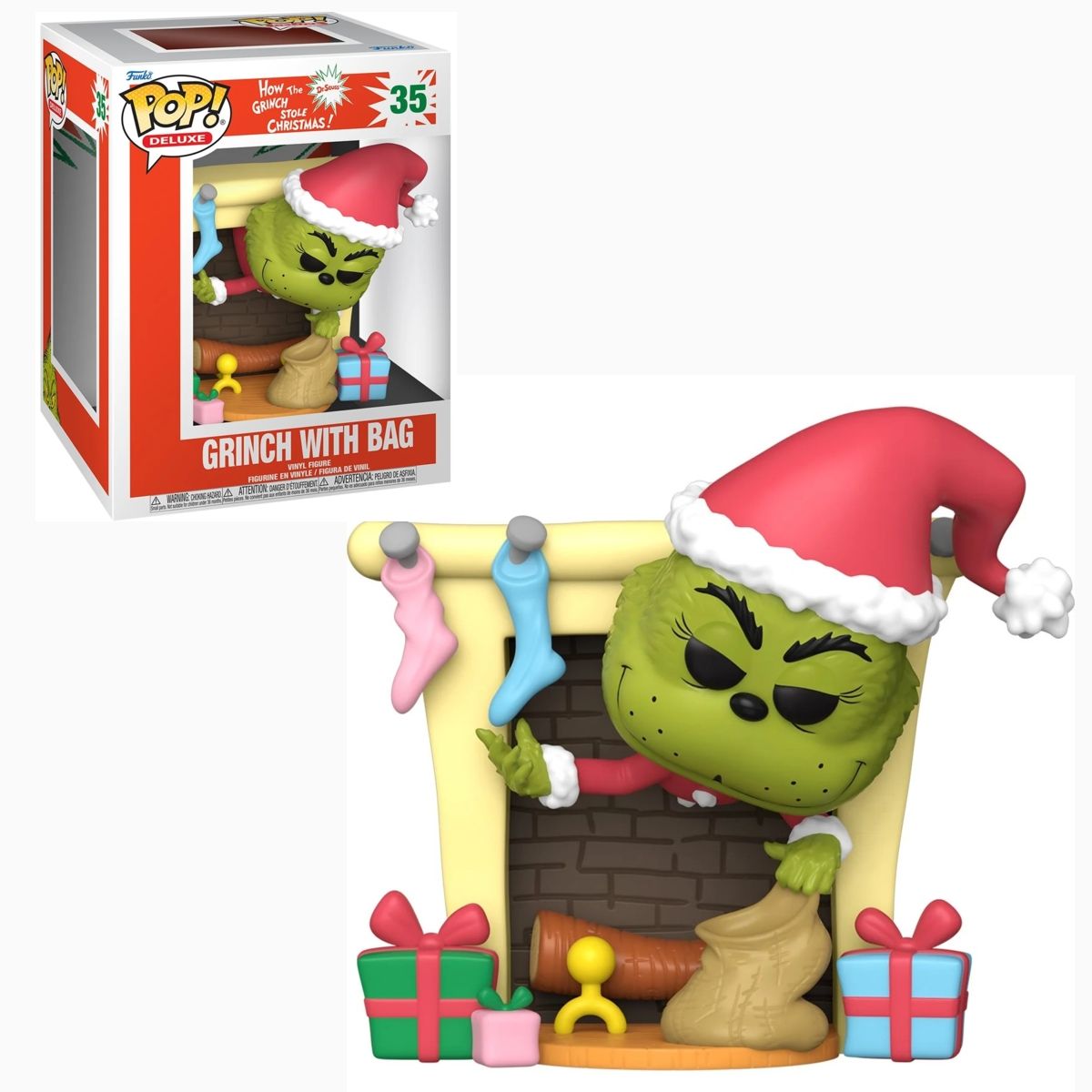 Dr. Seuss&#39; How the Grinch Stole Christmas 4 1/4&quot;H Grinch with Bag POP! Deluxe Vinyl Figure #35