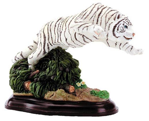 Pouncing White Tiger Poly-Resin Statue 30436