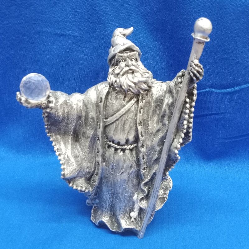 Merlin &amp; Dragon Figures Pewter-Look Poly Resin Statue Set of 2 #29119