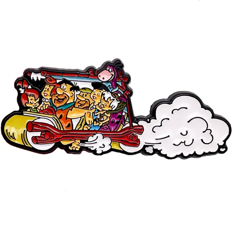 Flintstones Cast in Car Enamel Lapel Pin