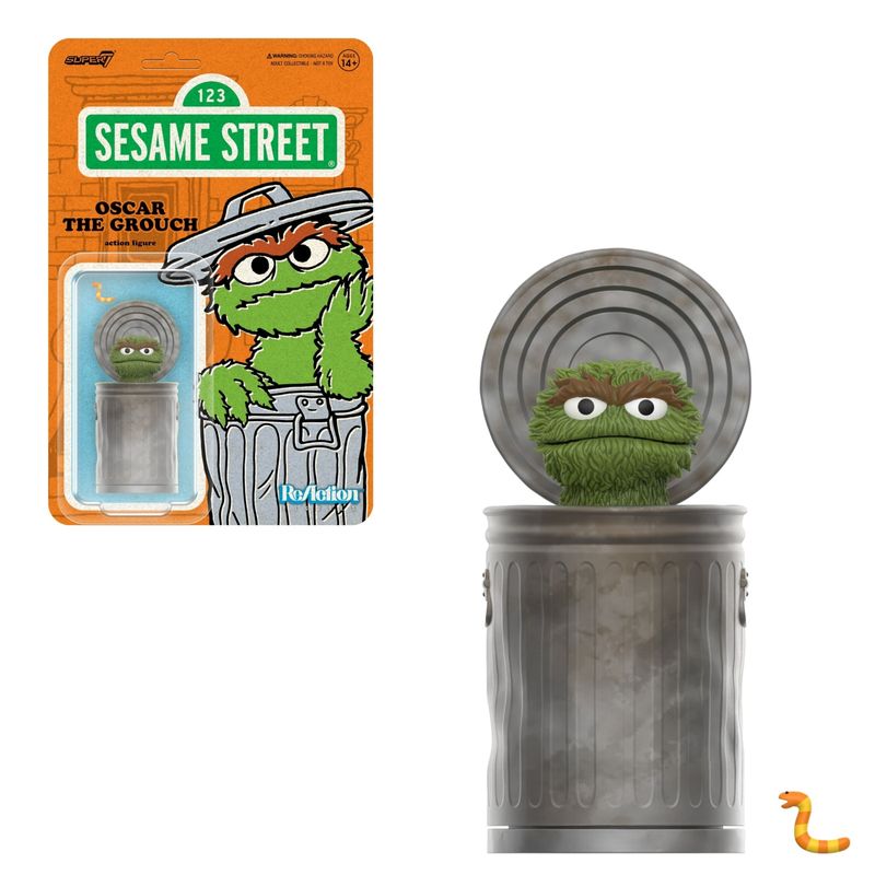 Sesame Street Oscar the Grouch with Slimy 3 3/4&quot;H ReAction Figure