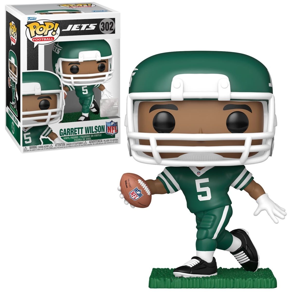 NFL Garrett Wilson (Color) New York Jets 4&quot;H POP! Football Vinyl Figure #302 in Window Display Box - 2024 Funko