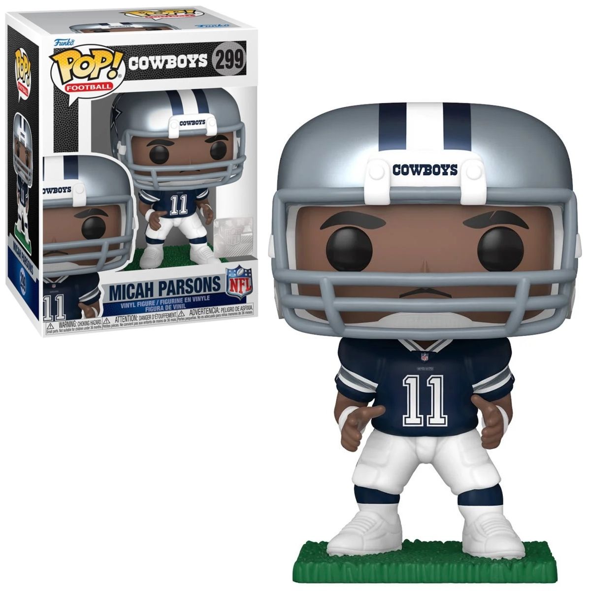 NFL Micah Parsons (Color) Dallas Cowboys 4&quot;H POP! Football Vinyl Figure #299 in Window Display Box - 2024 Funko