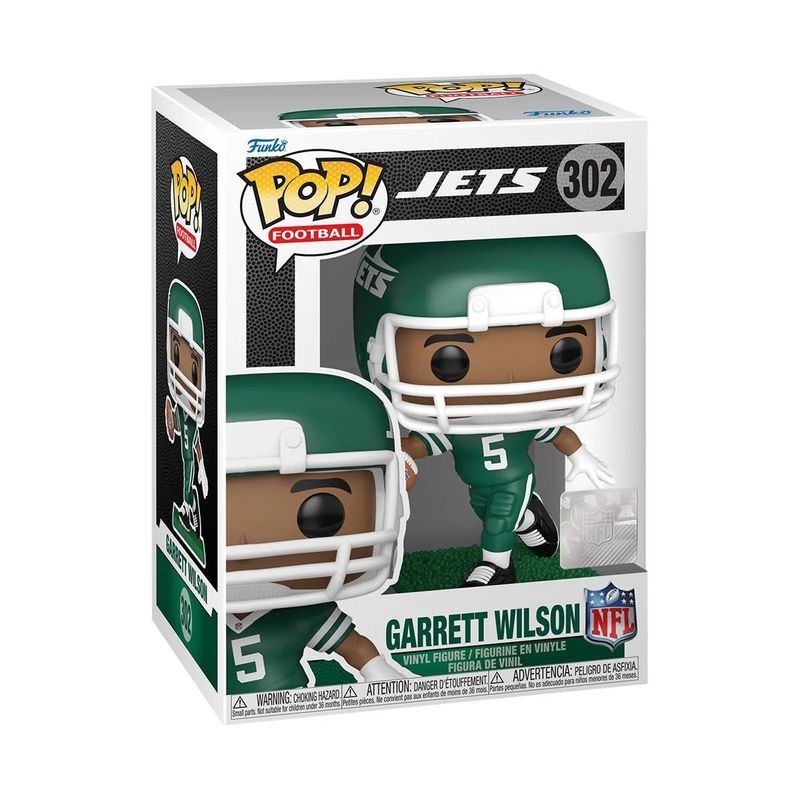 NFL 4 inch tall New York Jets Garrett Wilson (Color) POP! Football Vinyl Figure 302 in Window Display Box - 2024 Funko