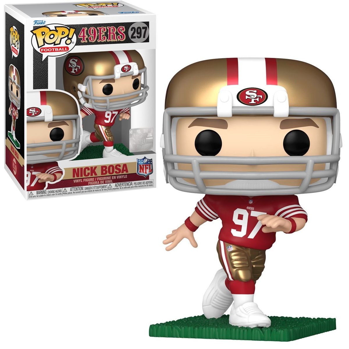 NFL Nick Bosa (Color) San Francisco 49ers 4&quot;H POP! Football Vinyl Figure #297 in Window Display Box - 2024 Funko