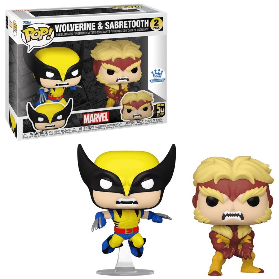 Marvel X-Men Wolverine and Sabretooth 3 3/4&quot;H POP! Vinyl Figures 2 Pack