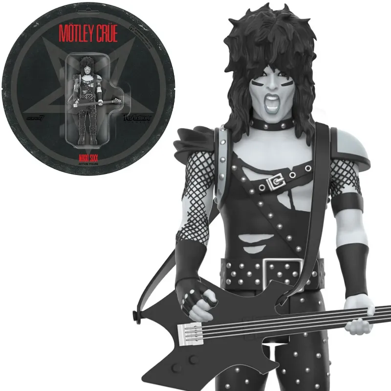 Motley Crue 3 3/4&quot;H Nikki Sixx Grayscale ReAction Figure