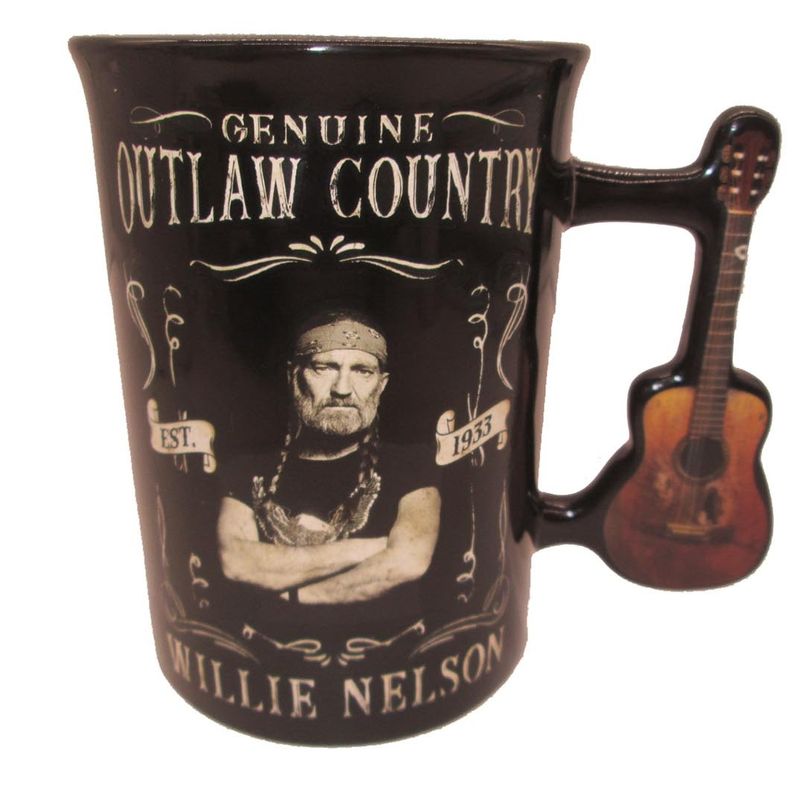Willie Nelson "Genuine Outlaw Country" 16 Ounce Ceramic Mug with Guitar Handle