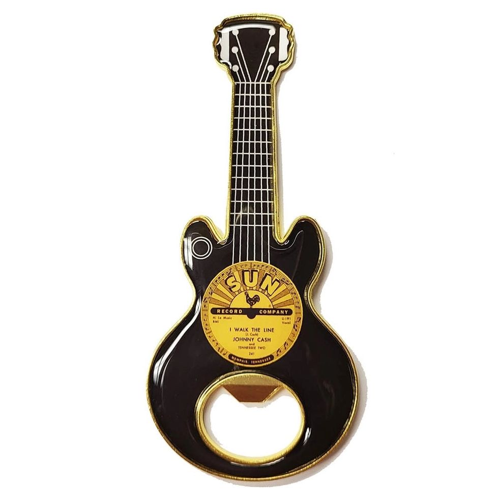 Johnny Cash Sun Records Guitar Shaped Metal Bottle Opener / Magnet