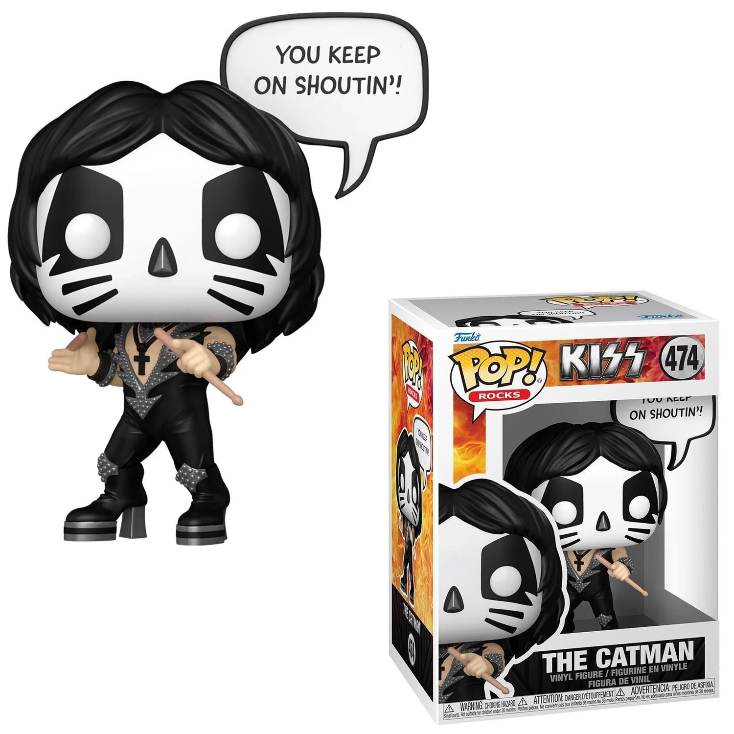 KISS The Catman 4 3/4&quot;H POP! Rocks Sayings Vinyl Figure #474 - You Keep On Shoutin&#39;!