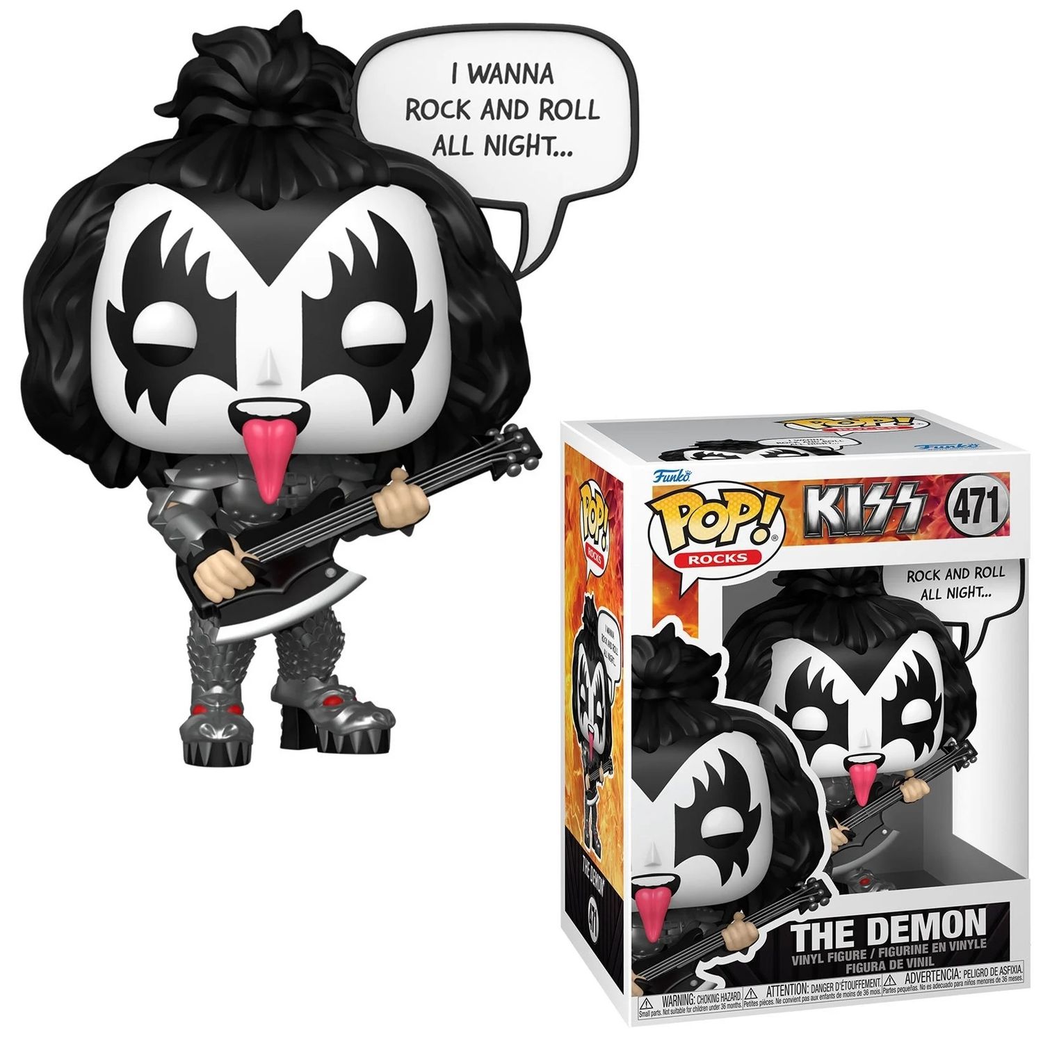 KISS The Demon 4 3/4&quot;H POP! Rocks Sayings Vinyl Figure #471 - I Wanna Rock and Roll All Night