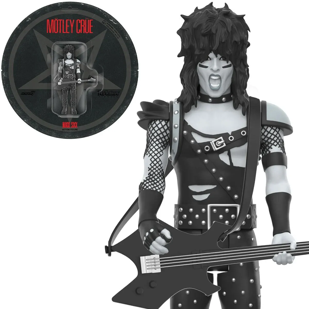 Motley Crue 3 3/4"H Nikki Sixx Grayscale ReAction Figure