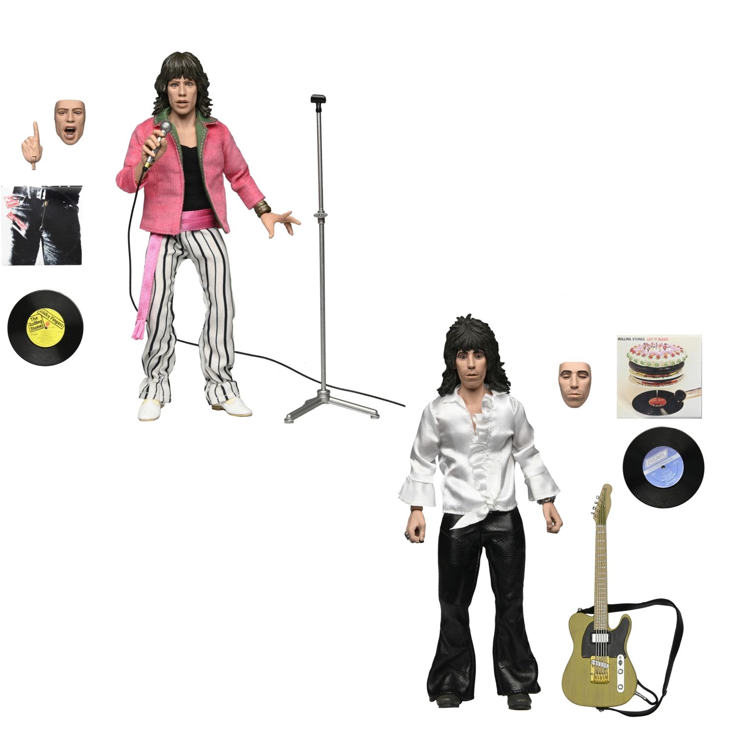 The Rolling Stones 8"H Mick Jagger AND Keith Richards Action Figure by NECA