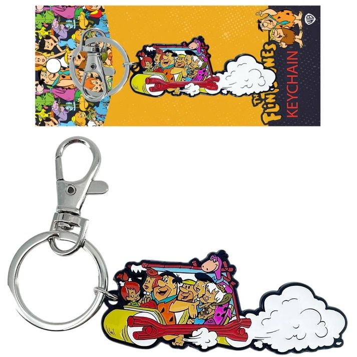 The Flintstones in Car Enameled Metal Keychain