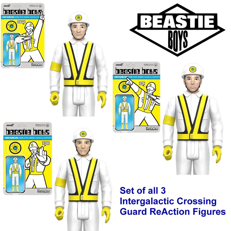 Beastie Boys Set of Three 3 3/4" (Intergalactic Crossing Guard) ReAction Figures (Ad-Rock, MCA, Mike D)