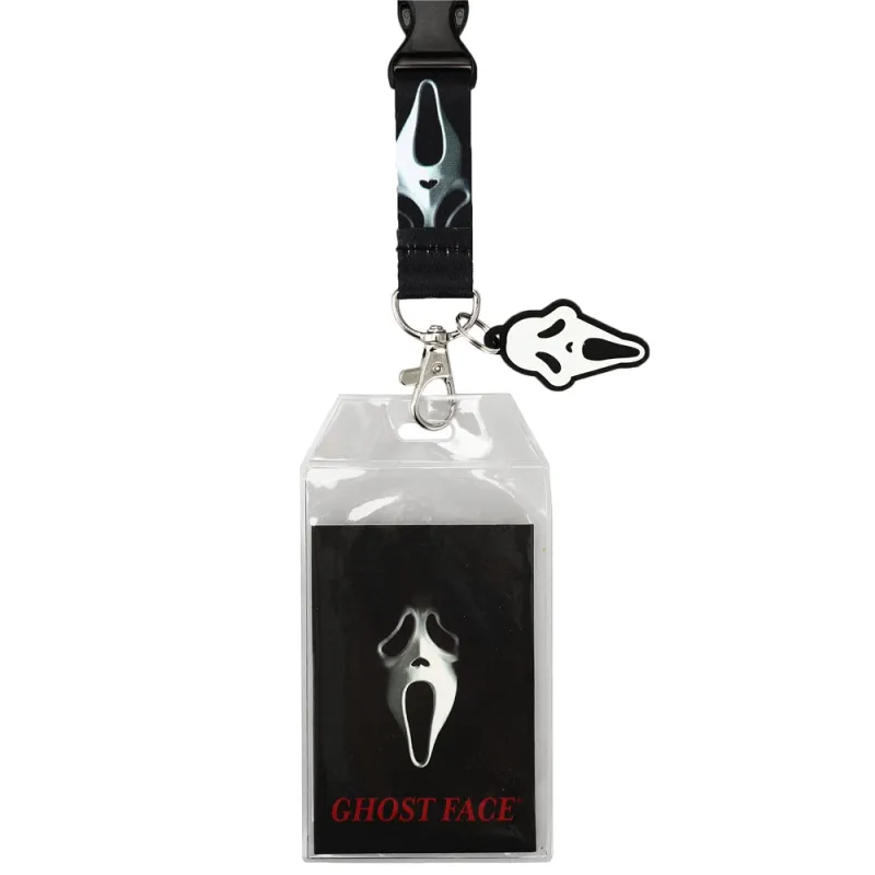 Scream Ghost Face 22"L Cloth Lanyard with Clear Pouch and Metal Clip