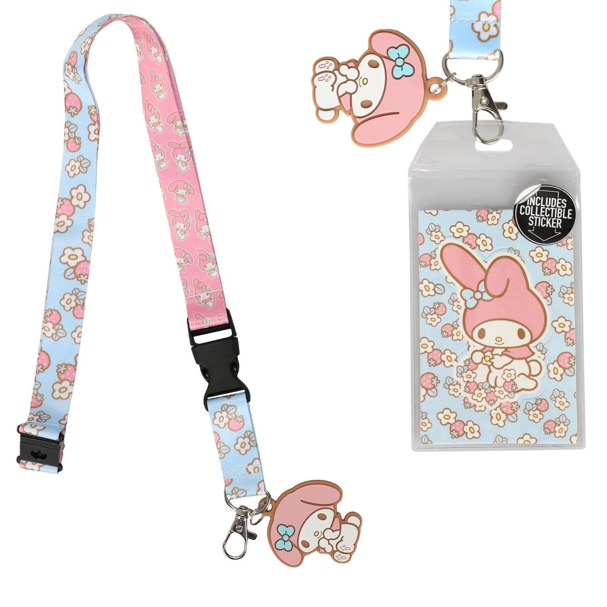Sanrio My Melody Floral 22"L Cloth Lanyard with Clear Pouch and Metal Clip