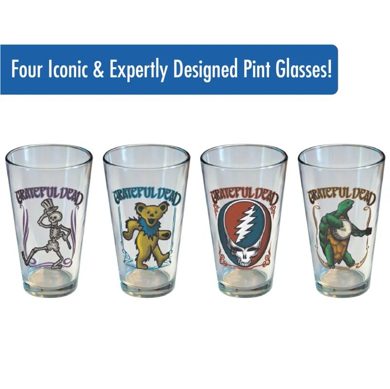 Grateful Dead Retro 16 oz. Pint Glasses (4 in Set) BOXED