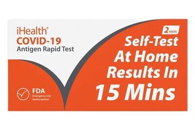 iHealth COVID-19 At-Home Covid Self Test Kit (2 Tests), at-home covid test, 15 Minute Results