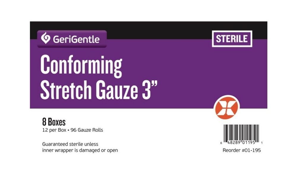 Conforming Stretch Gauze 3" Case (8 boxes / 12 rolls per box) Sterile by GeriGentle