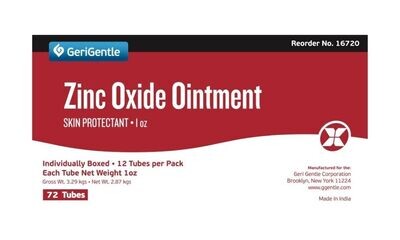 Zinc Oxide Ointment 1oz (CASE of 72 tubes) by GeriGentle