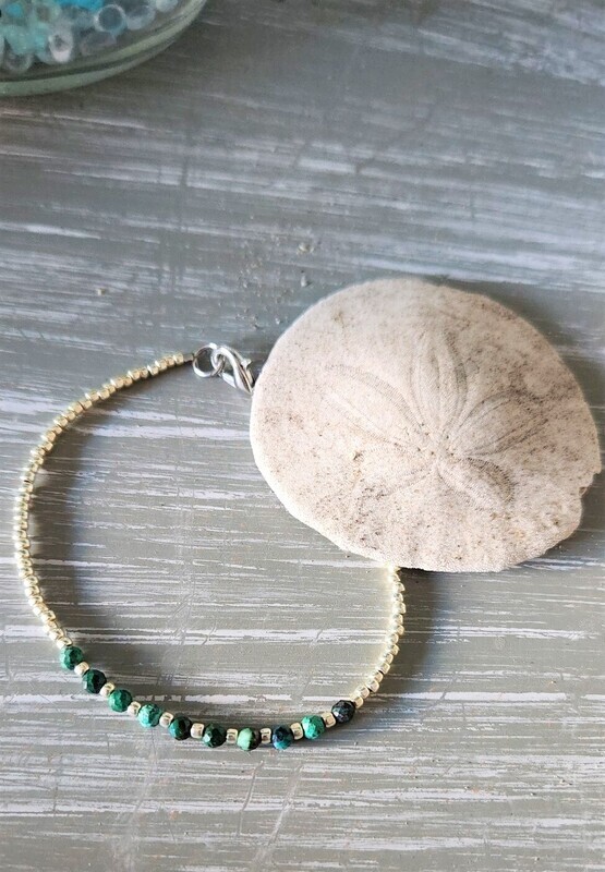 Chrysocolla, Green Blue, &amp; Metallic Silver Bracelet