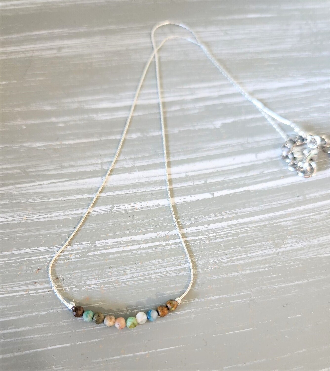 Chrysocolla, Natural Green, Silver Necklace