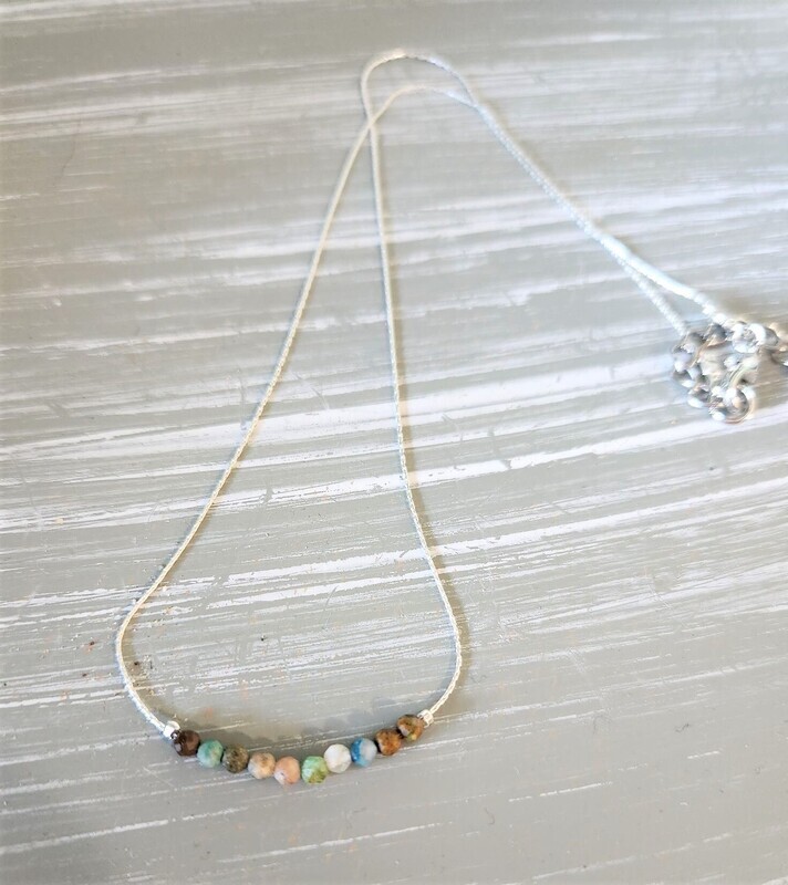 Chrysocolla, Natural Green, Silver Necklace