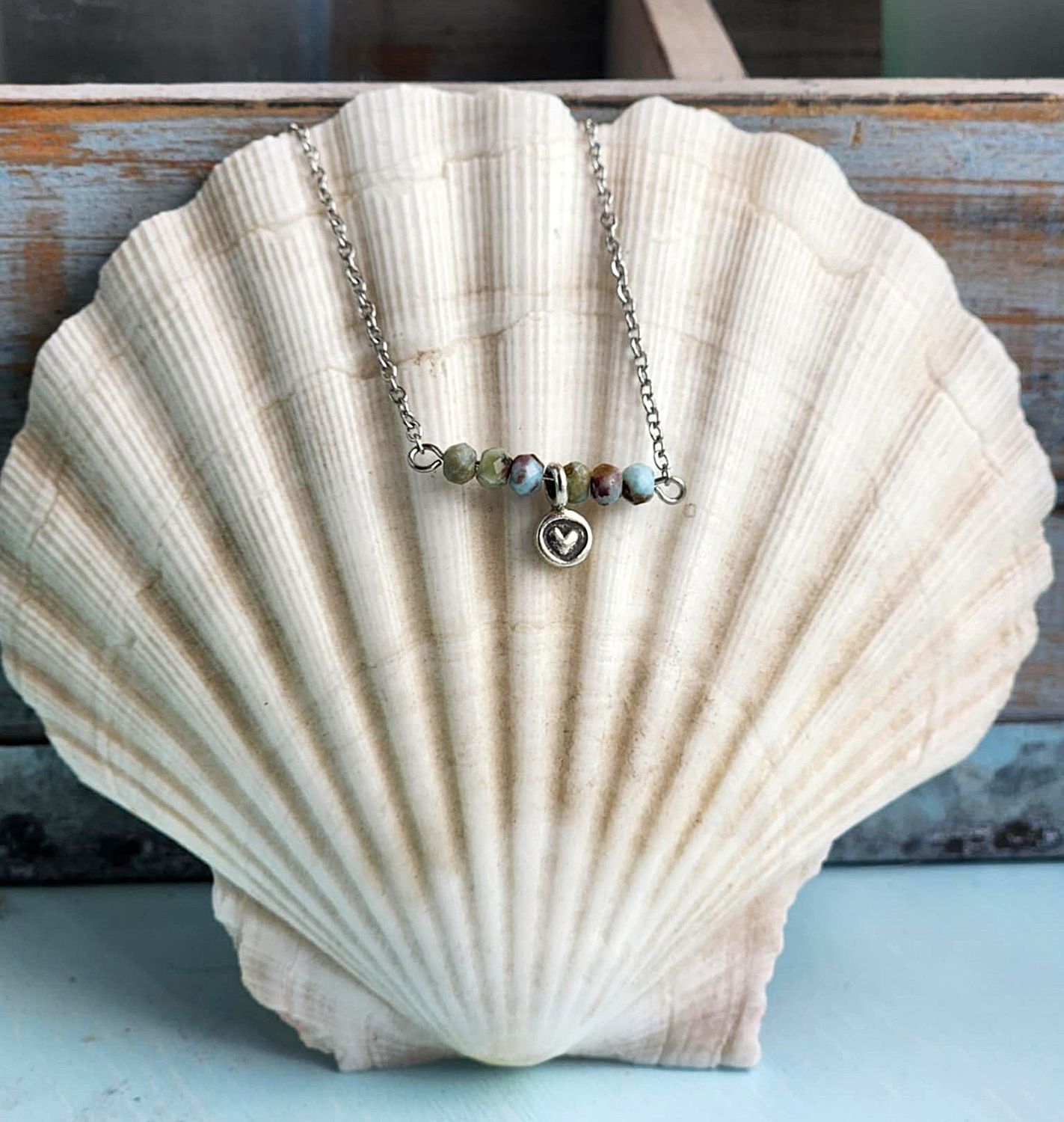 Larimar Bar with Sterling Silver Heart Charm Necklace