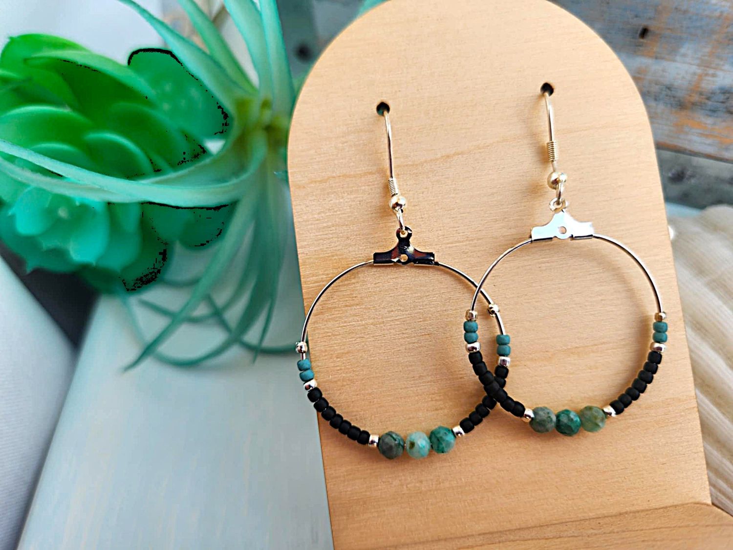 Chrysocolla &amp; Seed Bead Hoops