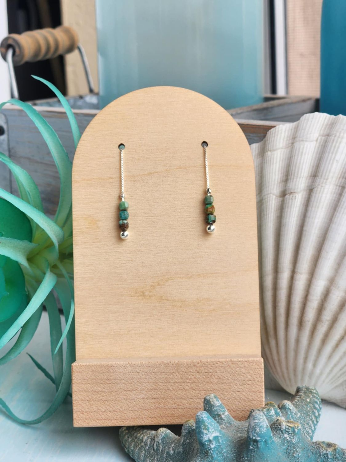 Turquoise Cubed Threader Earrings