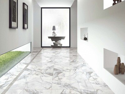 24" x 24" | Full Body Glazed Porcelain Wall & Floor Tiles, Marble Effect: White & Grey, Grey, Warm Cream, YK8857/15