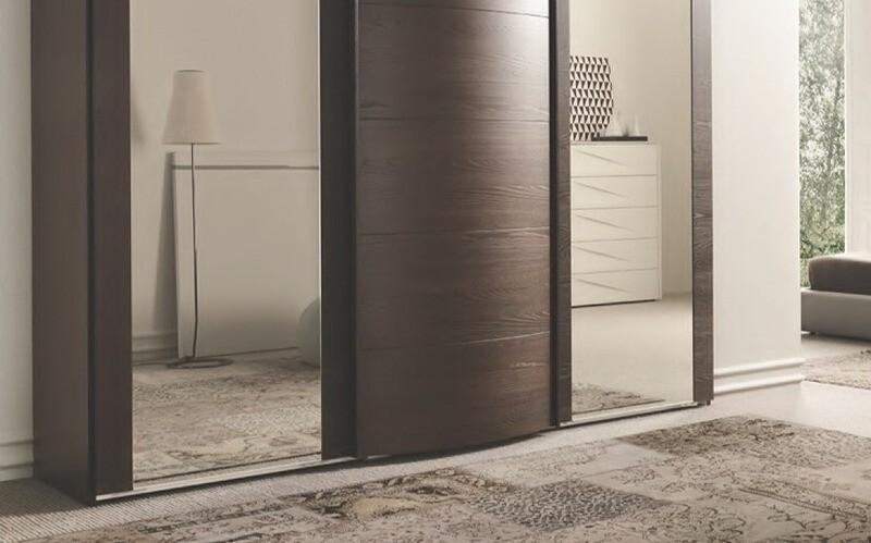 Modern Style Dark Brown- Mirrored Wardrobe Closet 7