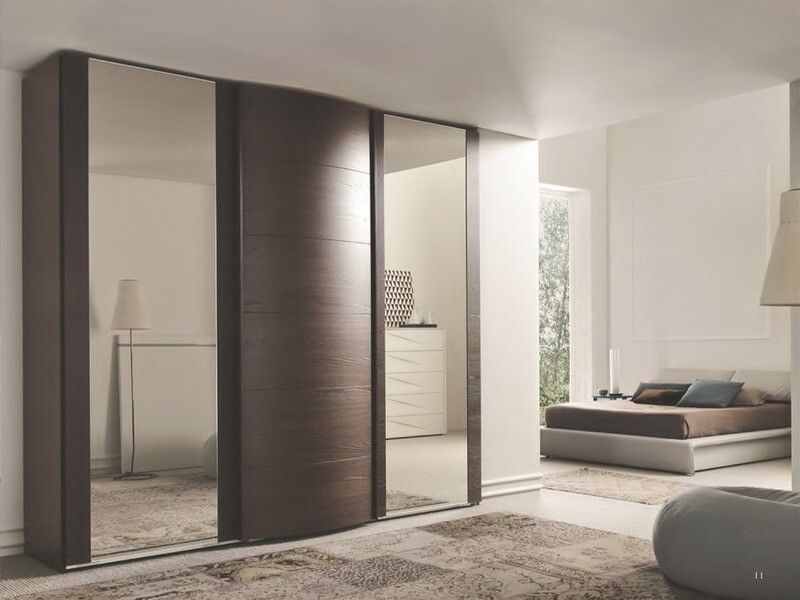 Modern Style Dark Brown- Mirrored Wardrobe Closet 7