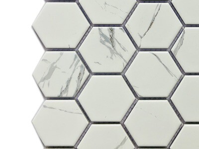 12" x 12" |  Mosaic Wall Tiles, White Grey Marble Effect