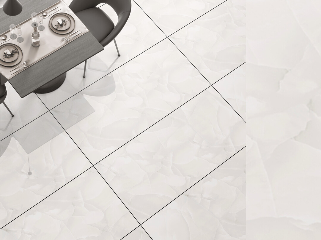 1 PC  24&quot;x48&quot; | Full Body Glazed Porcelain Wall &amp; Floor Tiles, Marble Effect, Carbon Onyx, Light Beige