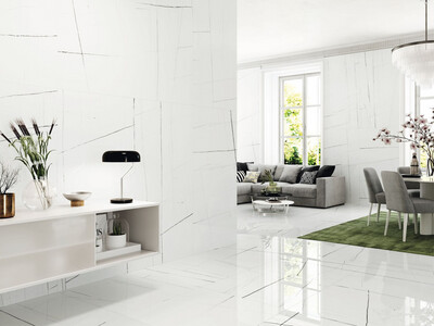 24"x48" | Full Body Glazed Porcelain Wall & Floor Tiles, Marble Effect, Laurent  White