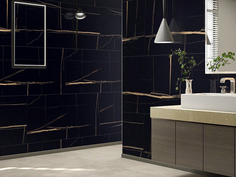 SALE | 1 PC  24&quot;x48&quot; | Full Body Glazed Porcelain Wall &amp; Floor Tiles, Marble Effect, Black &amp; Gold