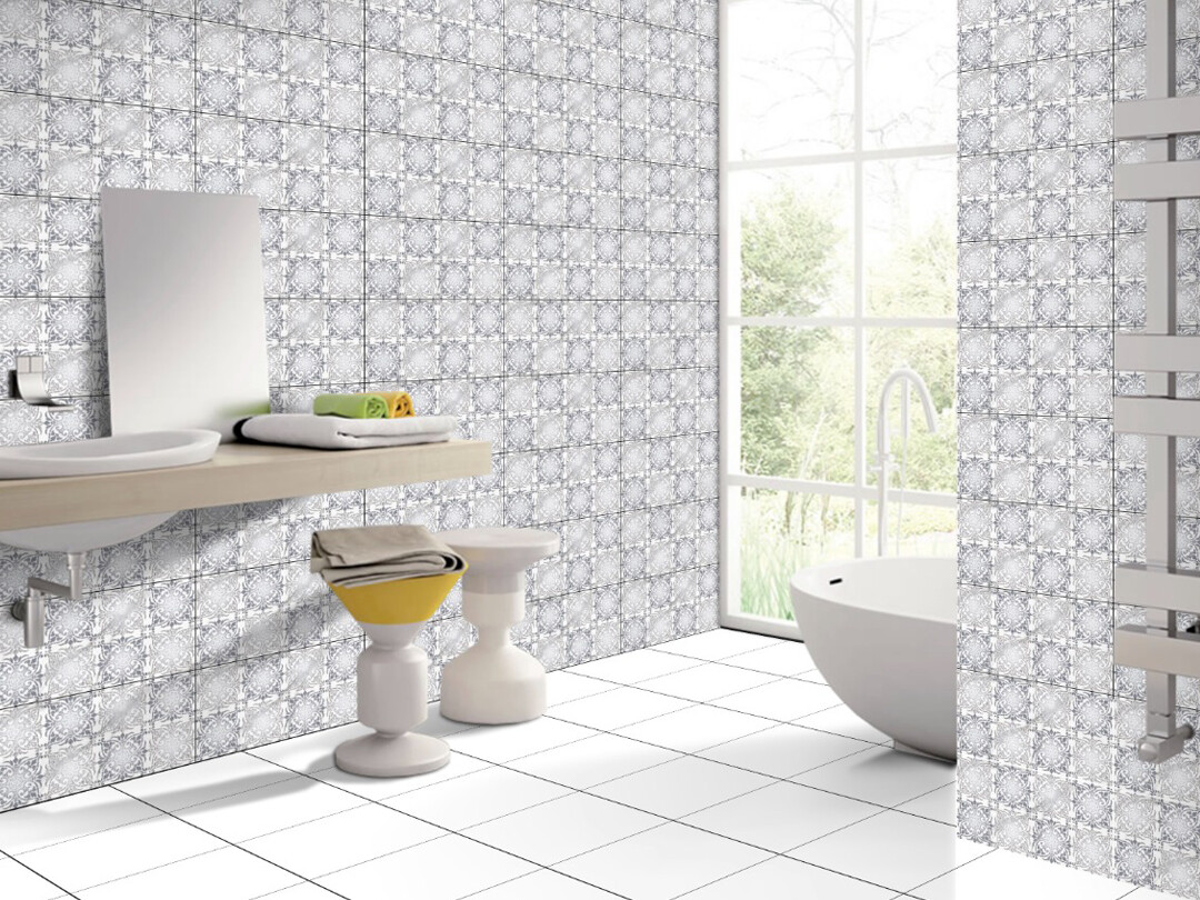 1 PC  12&quot;x24&quot; | Ceramic Pattern Tiles, Wall &amp; Floor Tiles, White &amp; Tones of Grey