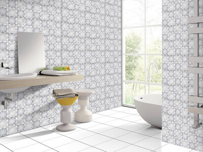 1 PC  12"x24" | Ceramic Pattern Tiles, Wall & Floor Tiles, White & Tones of Grey