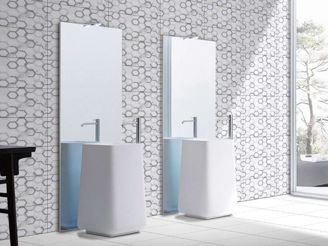 1 PC  12&quot;x24&quot; | Ceramic Tiles, Wall &amp; Floor Tiles, White &amp; Tones of Grey, Geometric Tiles