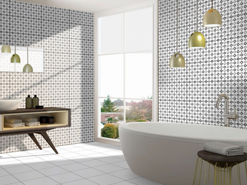1 PC  12&quot;x24&quot; | Ceramic Pattern Tiles, Wall &amp; Floor Tiles, White, Grey &amp; Black
