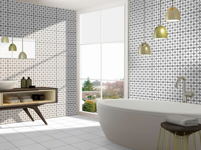 1 PC  12"x24" | Ceramic Pattern Tiles, Wall & Floor Tiles, White, Grey & Black