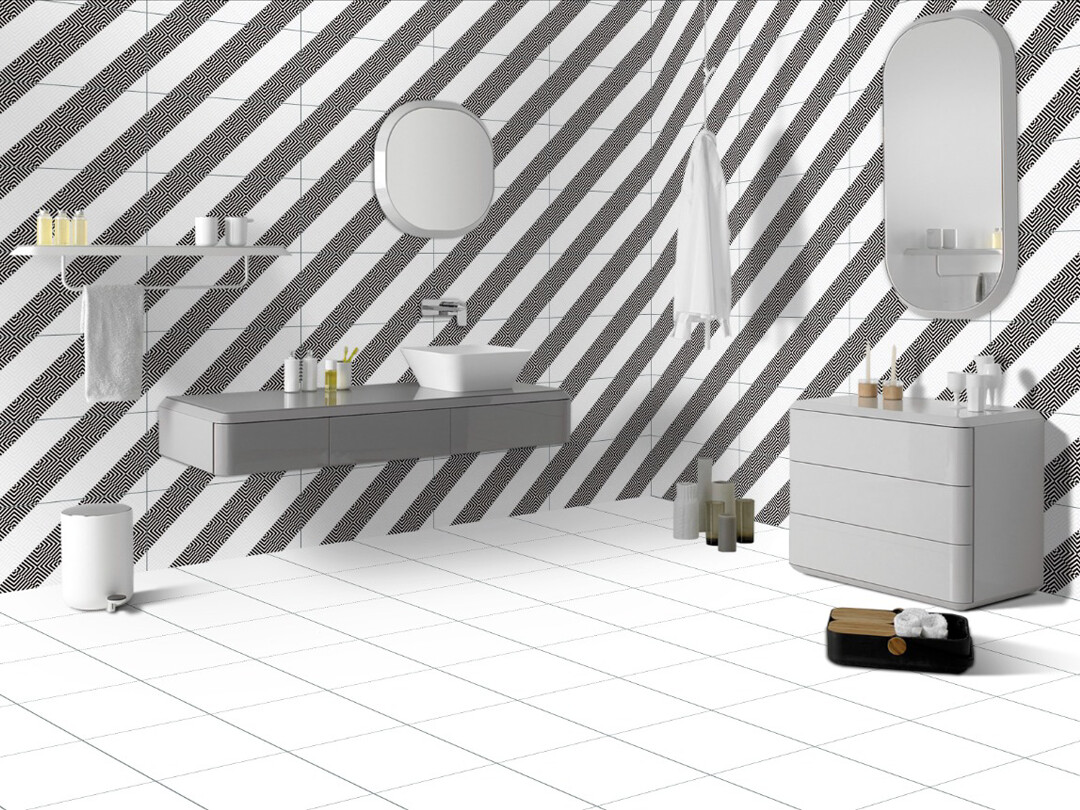 1 PC  12&quot;x24&quot; | Ceramic Tiles, Wall &amp; Floor Tiles, White &amp; Black Pattern tiles