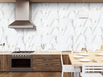 1 PC  12"x24" | Ceramic Tiles, Wall & Floor Tiles, Marble Effect, Beige, Gold & White