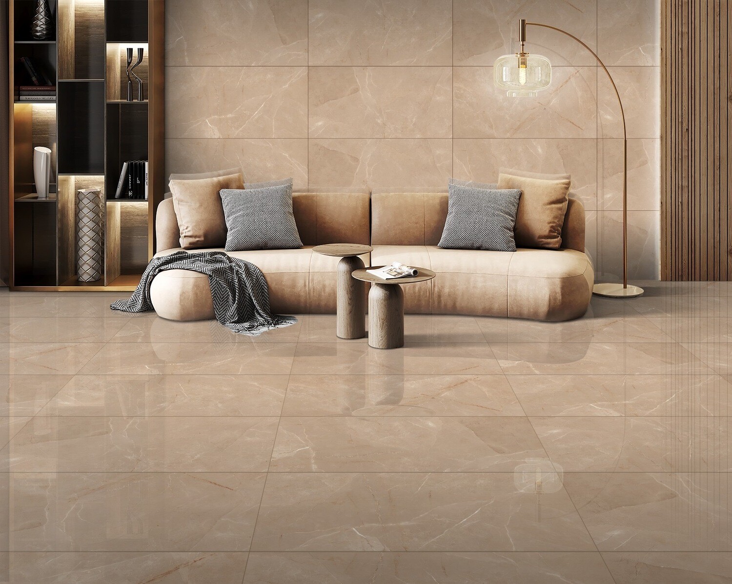 24&quot;x48&quot; | Wiper Brown, Porcelain Gloss, Wall &amp; Floor Tiles, Marble Effect, Brown-Pink Oyster